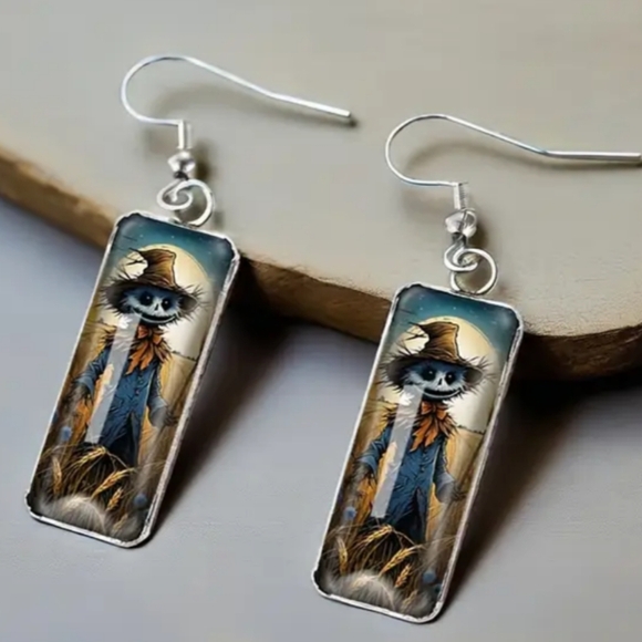 2/30$ Or 3/$35 NEW Colorful Fall Festive Scarecrow  Art Crystal Glass Earrings - Picture 1 of 4